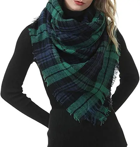 Century Star Womens Qishki katta hajmli uchburchak ro'mol - Issiq kuzgi katakli trikotaj sharf - CENTURY (1)