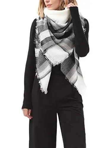 Century Star Womens Qishki Katta Uchburchak Ro'mol O'rash - Issiq Kuzgi Katakli Trikotaj Sharf - 10