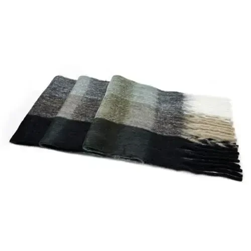 Century Star Womens Qishki Katta Uchburchak Ro'mol O'rash - Issiq Kuzgi Katakli Trikotaj Sharf - 5