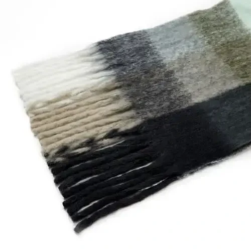 Century Star Womens Qishki Katta Uchburchak Ro'mol O'rash - Issiq Kuzgi Katakli Trikotaj Sharf - 7