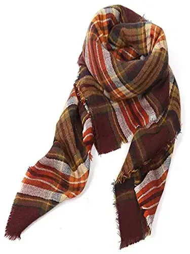 Century Star Womens Qishki Katta Uchburchak Ro'mol O'rash - Issiq Kuzgi Plaid Trikotaj Sharf - 2