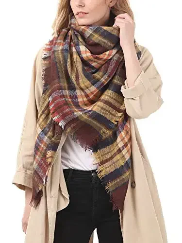 Century Star Womens Qishki Katta Uchburchak Ro'mol O'rash - Issiq Kuzgi Plaid Trikotaj Sharf - 4