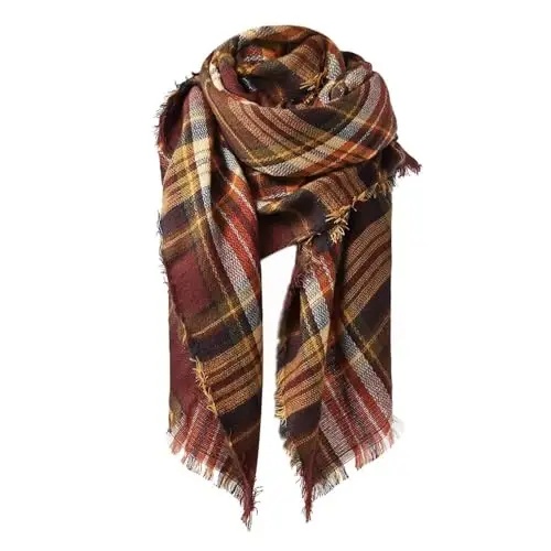 Century Star Womens Qishki Katta Uchburchak Ro'mol O'rash - Issiq Kuzgi Plaid Trikotaj Sharf - MODAZONE