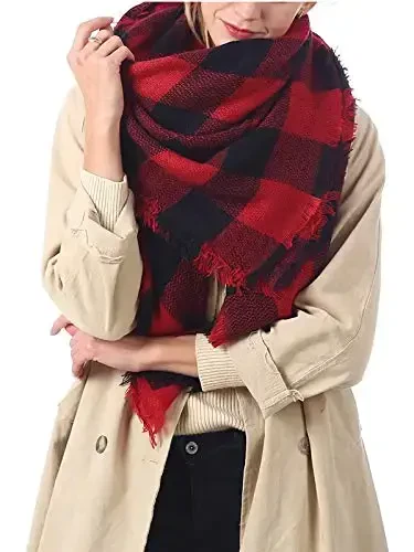 Century Star Womens Qishki Katta Uchburchak Ro'mol O'rash - Issiq Kuzgi Plaid Trikotaj Sharf - 3