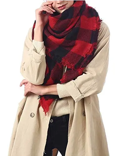 Century Star Womens Qishki Katta Uchburchak Ro'mol O'rash - Issiq Kuzgi Plaid Trikotaj Sharf - 4