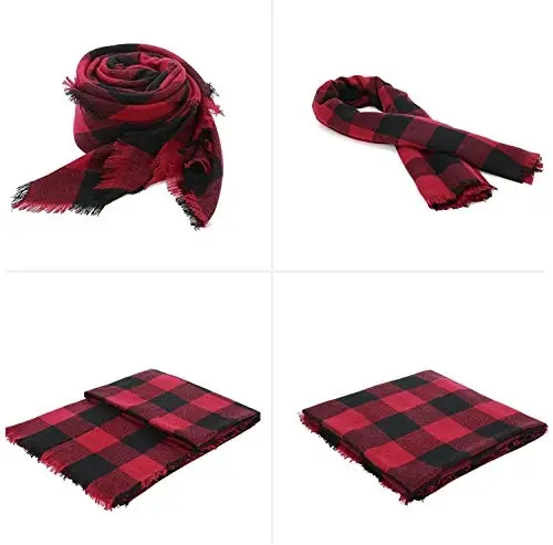 Century Star Womens Qishki Katta Uchburchak Ro'mol O'rash - Issiq Kuzgi Plaid Trikotaj Sharf - 5
