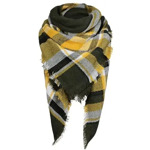 Century Star Womens Qishki Katta Uchburchak Ro'mol O'rash - Issiq Kuzgi Plaid Trikotaj Sharf - CENTURY