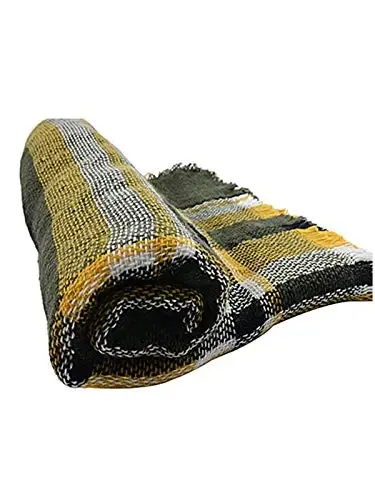 Century Star Womens Qishki Katta Uchburchak Ro'mol O'rash - Issiq Kuzgi Plaid Trikotaj Sharf - 3