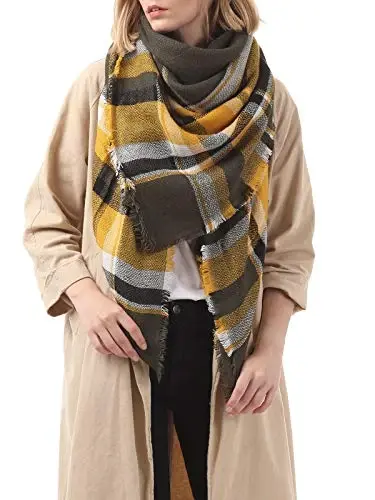 Century Star Womens Qishki Katta Uchburchak Ro'mol O'rash - Issiq Kuzgi Plaid Trikotaj Sharf - 6