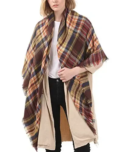 Century Star Womens Winter Oversized Large Triangle Shawl Wrap - Warm Fall Plaid Knit Scarf - 6