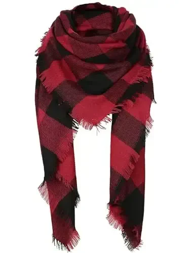 Century Star Womens Winter Oversized Large Triangle Shawl Wrap - Warm Fall Plaid Knit Scarf - CENTURY STAR