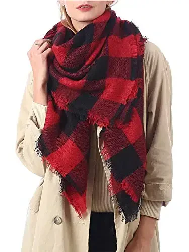 Century Star Womens Winter Oversized Large Triangle Shawl Wrap - Warm Fall Plaid Knit Scarf - CENTURY STAR (1)