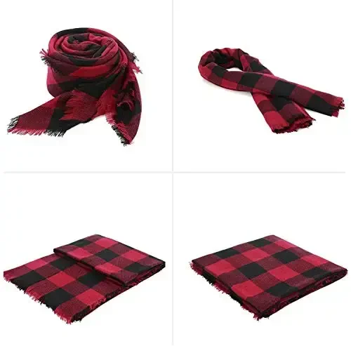 Century Star Womens Winter Oversized Large Triangle Shawl Wrap - Warm Fall Plaid Knit Scarf - 5