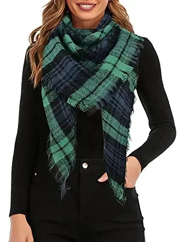 Century Star Womens Winter Oversized Large Triangle Shawl Wrap - Warm Fall Plaid Knit Scarf - 2