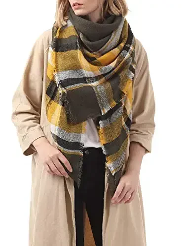 Century Star Womens Winter Oversized Large Triangle Shawl Wrap - Warm Fall Plaid Knit Scarf - 6