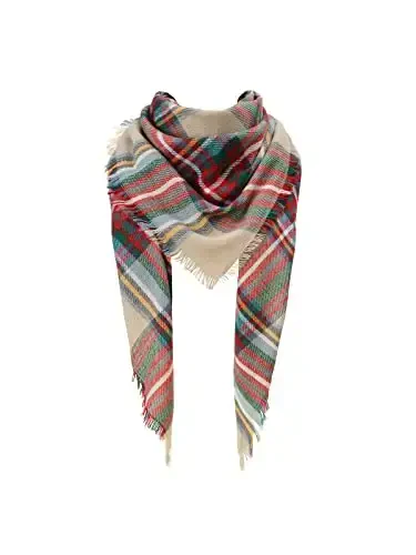 Century Star Womens Winter Oversized Large Triangle Shawl Wrap - Warm Fall Plaid Knit Scarf - 1
