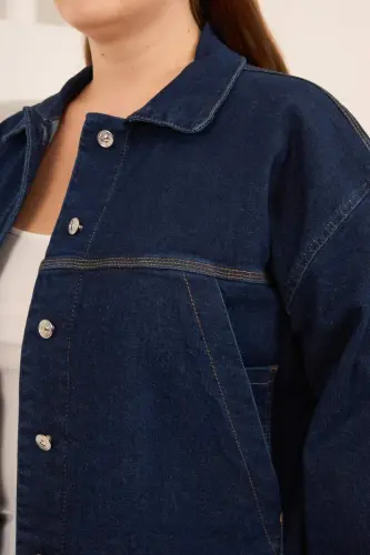 Cep Detaylı Büyük Beden Kadın Kot Ceket Lacivert - BÜYÜKBEDENIZ (1)