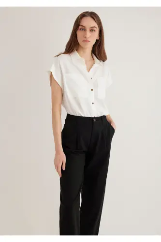 Cep Detaylı Ekru Gömlek Loose Fit / Bol Rahat Kesim 1211090-70057 - Ekru-70057 - 1