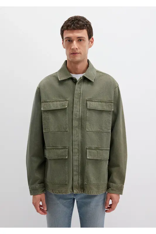 Cep Detaylı Haki Ceket Loose Fit / Bol Rahat Kesim 0110510-71581-Yeşil - 4