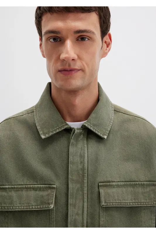 Cep Detaylı Haki Ceket Loose Fit / Bol Rahat Kesim 0110510-71581-Yeşil - 6