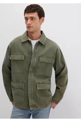 Cep Detaylı Haki Ceket Loose Fit / Bol Rahat Kesim 0110510-71581-Yeşil 