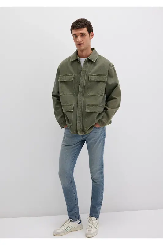 Cep Detaylı Haki Ceket Loose Fit / Bol Rahat Kesim 0110510-71581-Yeşil - 2