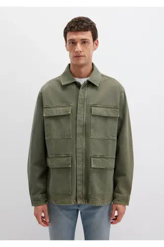 Cep Detaylı Haki Ceket Loose Fit / Bol Rahat Kesim 0110510-71581-Yeşil - 4