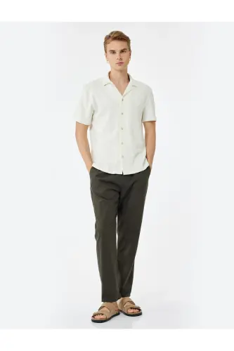 Cep Detaylı Keten Pamuk Karışımlı Beli Bağcıklı Pantolon-Antrasit - 2