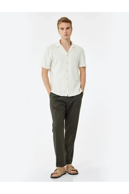 Cep Detaylı Keten Pamuk Karışımlı Beli Bağcıklı Pantolon-Antrasit - 2