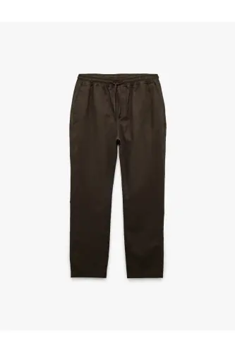 Cep Detaylı Keten Pamuk Karışımlı Beli Bağcıklı Pantolon-Antrasit - 3