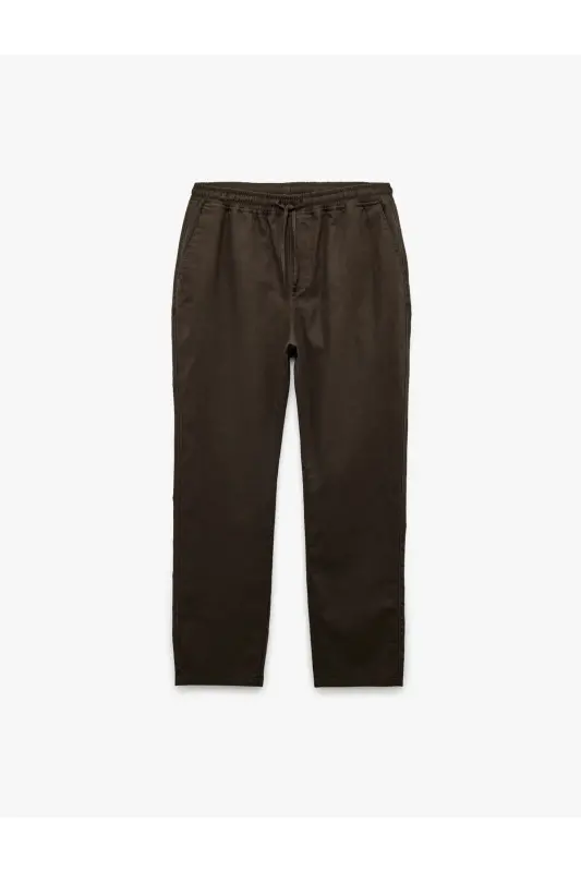 Cep Detaylı Keten Pamuk Karışımlı Beli Bağcıklı Pantolon-Antrasit - 3