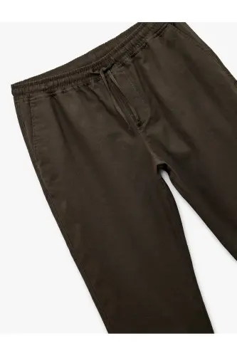 Cep Detaylı Keten Pamuk Karışımlı Beli Bağcıklı Pantolon-Antrasit - 5