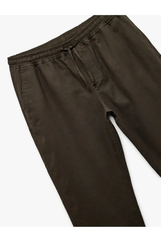 Cep Detaylı Keten Pamuk Karışımlı Beli Bağcıklı Pantolon-Antrasit - 5