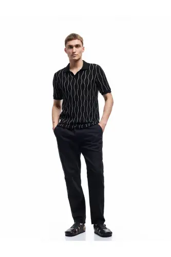 Cep Detaylı Keten Pamuk Karışımlı Beli Bağcıklı Pantolon-Siyah - 1