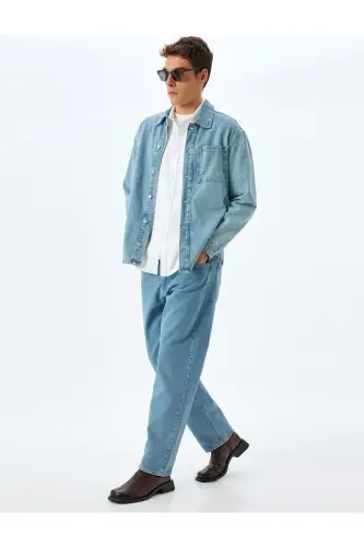 Cep Detaylı Pamuklu Vintage Straight Jean Pantolon - İndigo 