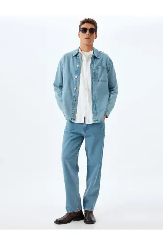 Cep Detaylı Pamuklu Vintage Straight Jean Pantolon-Orta İndigo - KOTON (1)