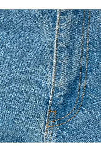 Cep Detaylı Pamuklu Vintage Straight Jean Pantolon-Orta İndigo - 6