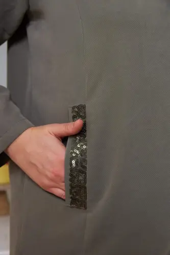 Cep Pul Payet Detaylı Büyük Beden Ceket Haki - 13