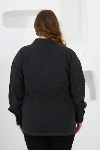 Cep Taş Detaylı Büyük Beden Gömlek Füme - 5