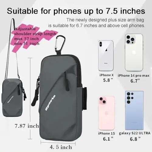Cell Phone Armbands Running Phone Holder Armband, Shoulder Holster Phone Purse Crossbody Bag Pouch (Gray) - 5