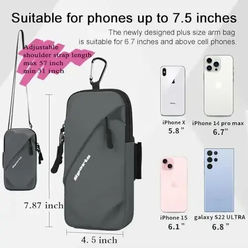 Cell Phone Armbands Running Phone Holder Armband, Shoulder Holster Phone Purse Crossbody Bag Pouch (Gray) - 5