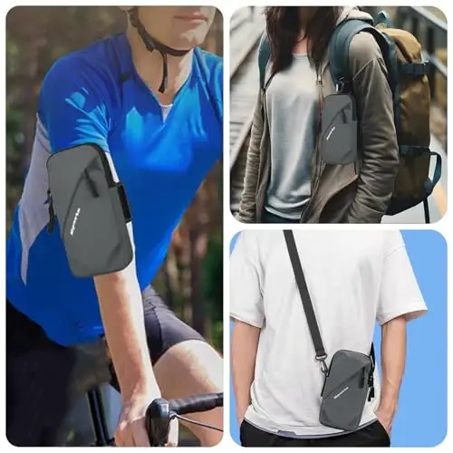 Cell Phone Armbands Running Phone Holder Armband, Shoulder Holster Phone Purse Crossbody Bag Pouch (Gray) - 3