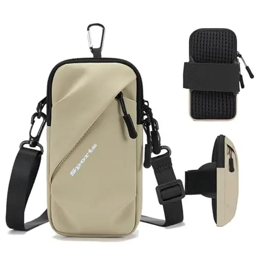Cell Phone Armbands Running Phone Holder Armband, Phone Holder for Walking, Shoulder Holster Phone Purse Crossbody Bag Phone Pouch (Khaki) - 1