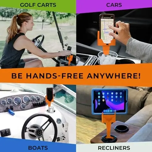 CELL PHONE SEAT - Cup Holder Phone Holder Mount for Car - Universal Adjustable Expander Cradle Hands-Free Driving - Compatible with All Smartphones iPhone Samsung Google Android Orange - 2