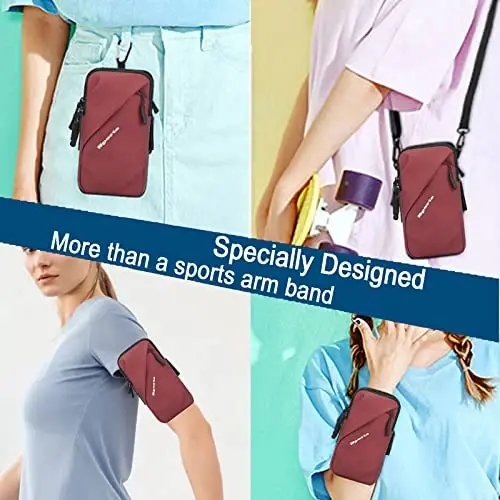 Cell Phone Holder Arm Band, Small Crossbody Shoulder Holsters Bag with Armband, Fits iPhone and All Cell Phones, Use for Running, Walking, Hiking & Biking (Plus Size,Red) - PRIME COMFORT (1)