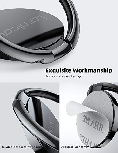 Lamicall Cell Phone Ring Holder Stand - Phone Finger Gip Kickstand, 360° Rotation Polished Metal Grip for Magnetic Car Mount, Fit for iPhone 17/16/15/14 Pro Max Air, Android Smartphone Accessories - 6