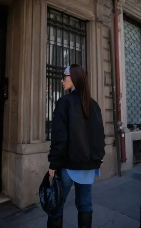 Cepli Bomber Ceket Mont - Siyah - 2