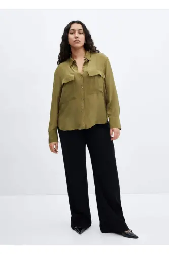 Cepli dökümlü gömlek - Haki Renk - MANGO WOMAN (1)