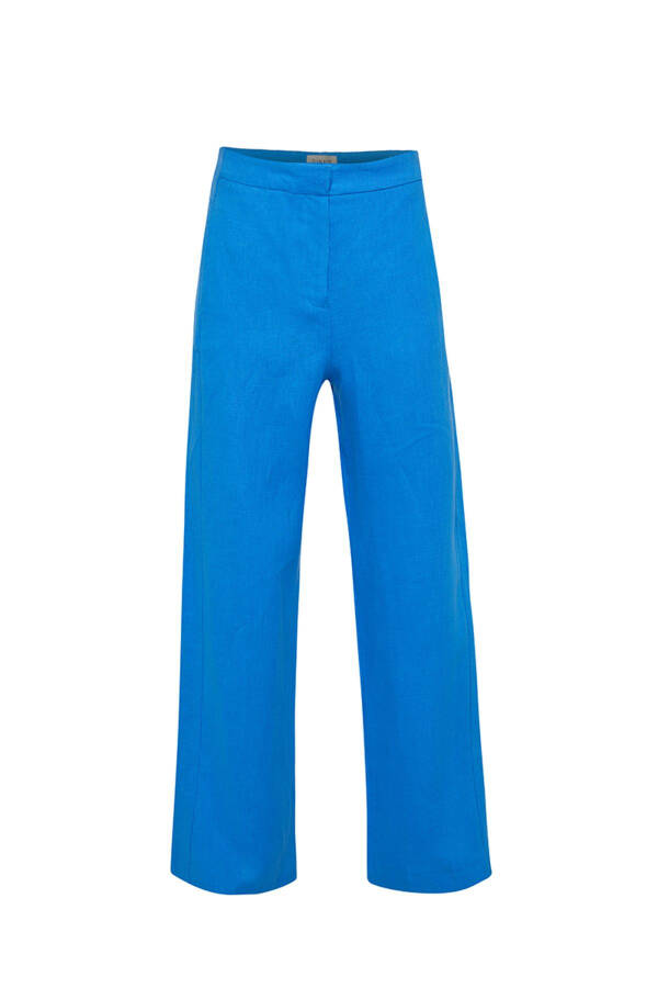 Cepli Keten Pantolon - Mavi - 1