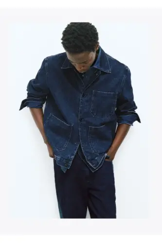 Cepli denim mont - Koyu Mavi - 1